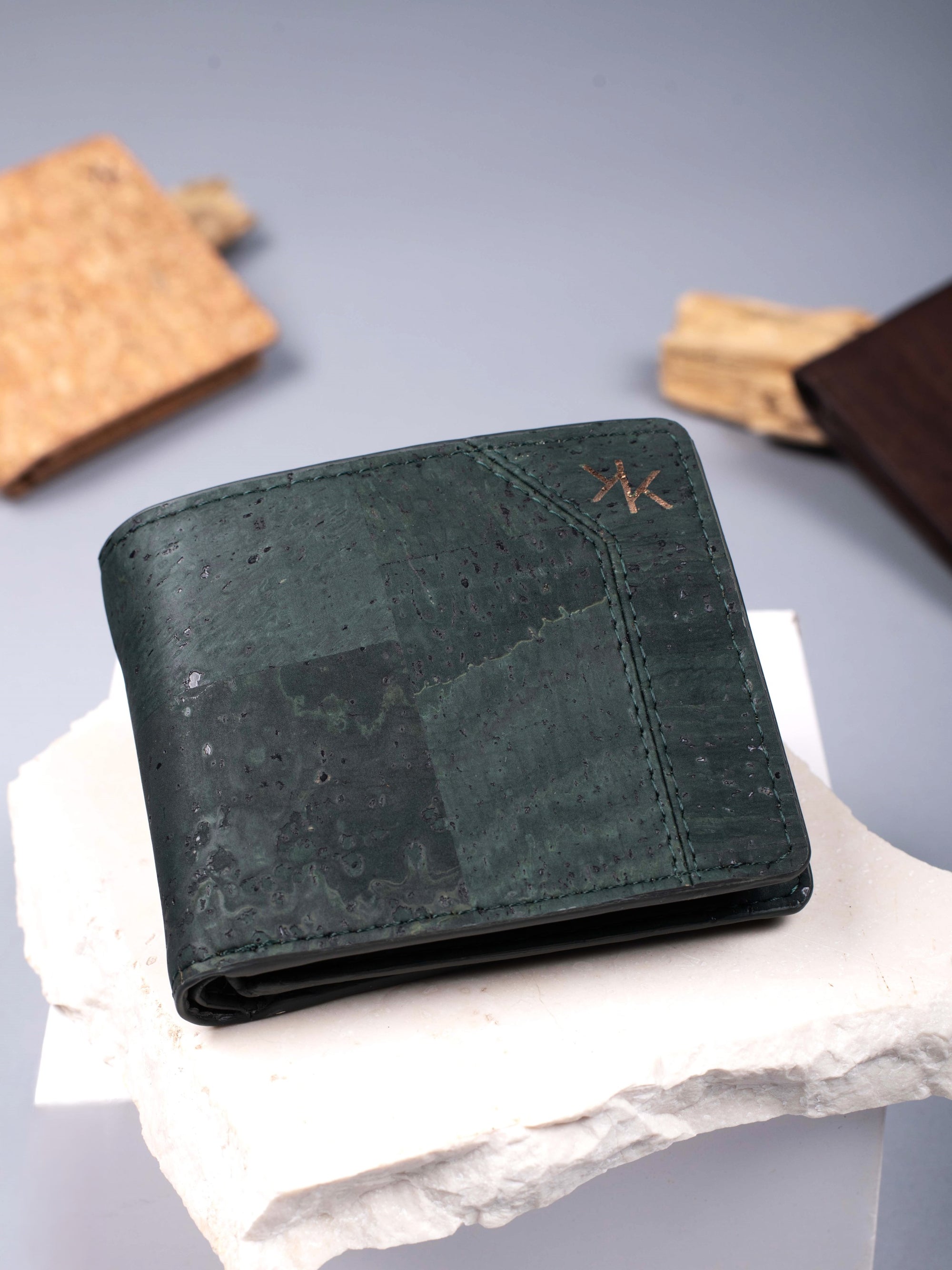 Forest Green Cork Bifold Flap Wallet -  KAAMNA