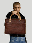 Laptop Bag with Tab In Brown Cork -  KAAMNA