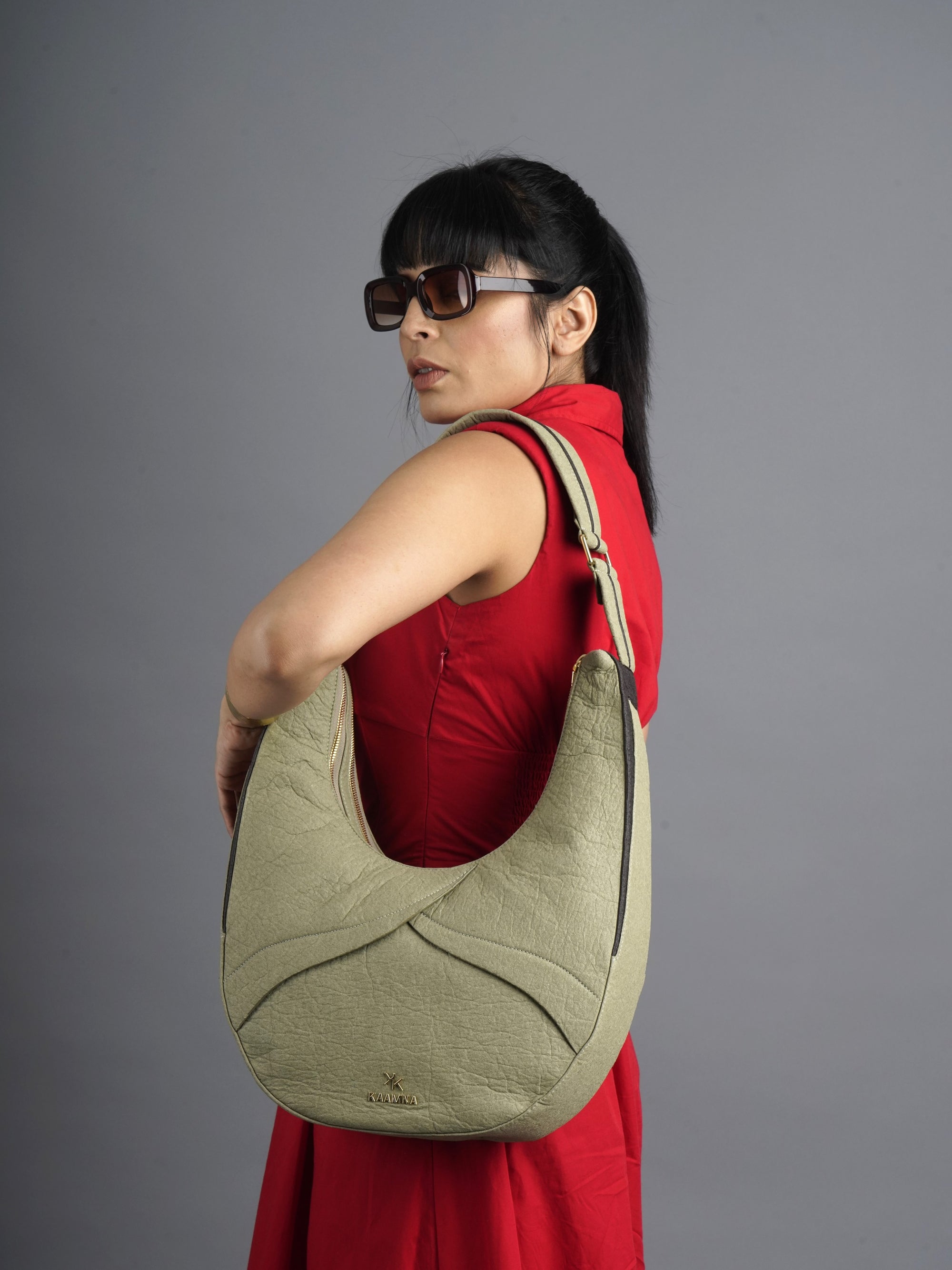 OVAHO Pinatex Hobo Bag - Sage -  KAAMNA