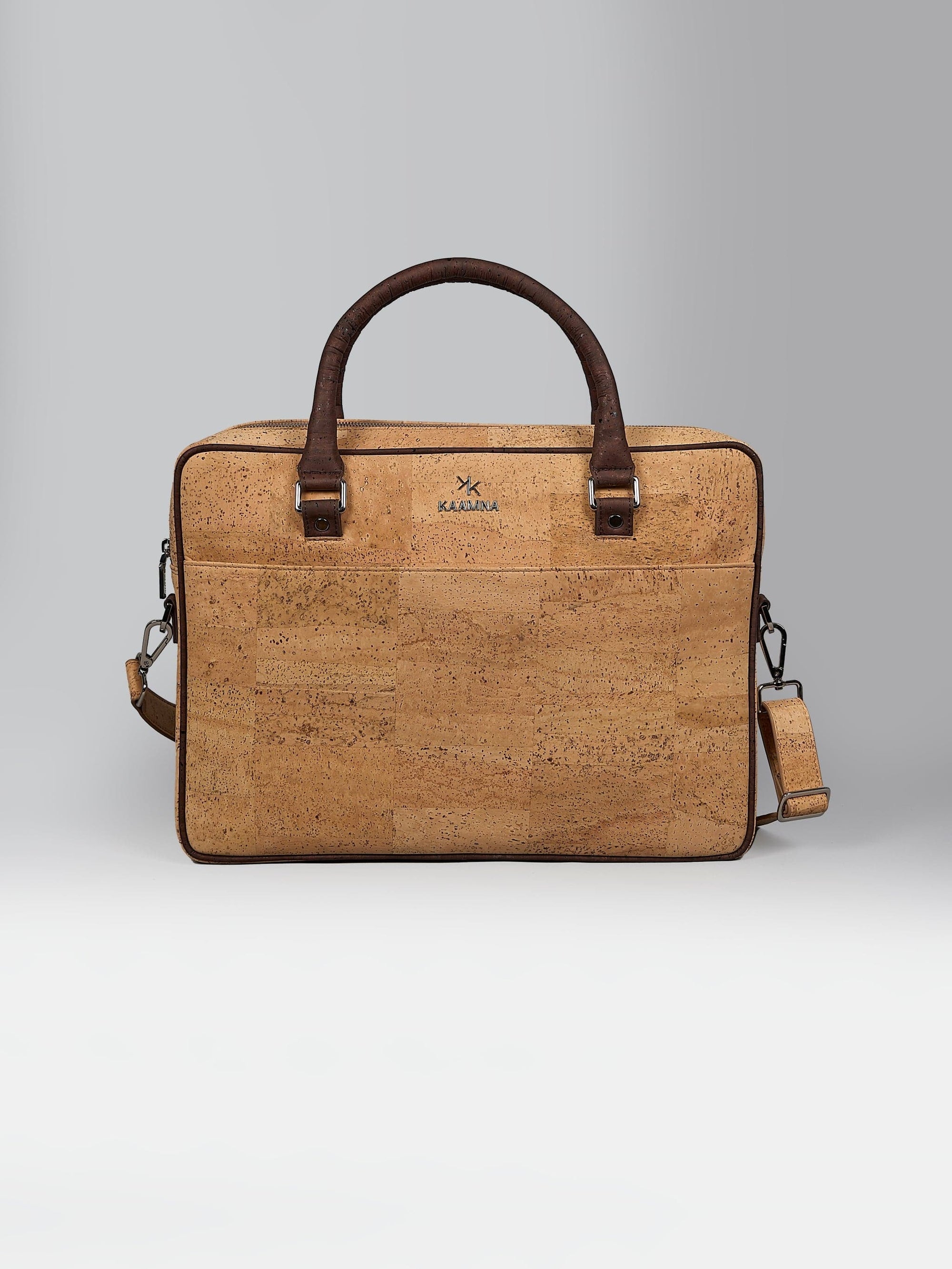 Laptop Bag with Tab In Natural Cork -  KAAMNA