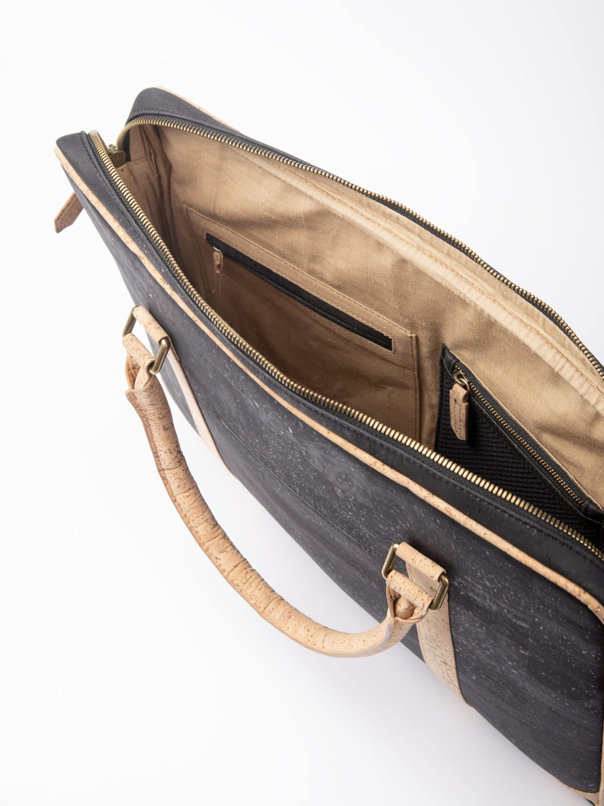 Slim Laptop Bag In Black Cork -  KAAMNA