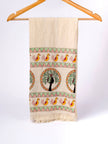 African Motif - Madhubani Linen Stole - Creamy Yellow -  KAAMNA