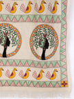 African Motif - Madhubani Linen Stole - Creamy Yellow -  KAAMNA