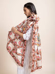 Lotus Maze - Madhubani Hemp Stole - Beige Pink -  KAAMNA