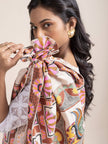 Lotus Maze - Madhubani Hemp Stole - Beige Pink -  KAAMNA