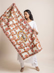 Lotus Maze - Madhubani Linen Stole - Creamy Yellow -  KAAMNA