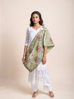 Mandala Fusion - Madhubani Hemp Stole - Pistachio Green -  KAAMNA