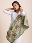 Mandala Fusion - Madhubani Hemp Stole - Pistachio Green -  KAAMNA