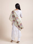 Mandala Fusion - Madhubani  Linen Stole - Creamy Yellow -  KAAMNA