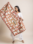 Lotus Maze Madhubani 100% Linen Stole - Creamy Yellow